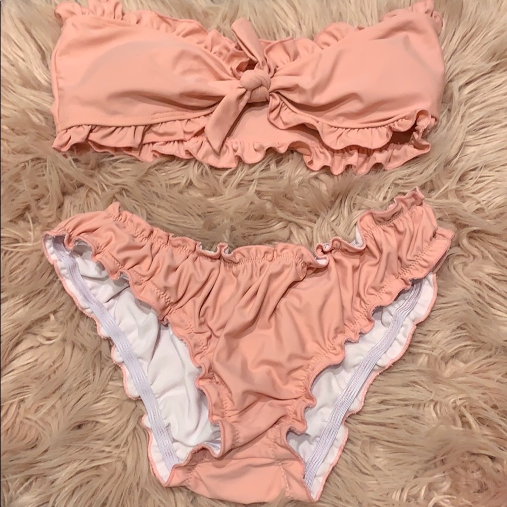Pink ruffle bikini set